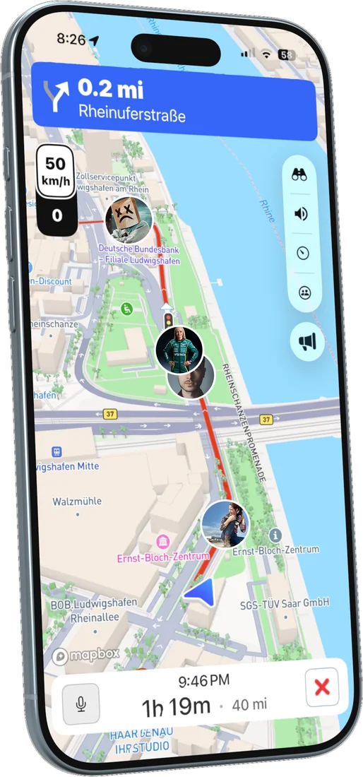Navigating a group ride with the crew on the map
