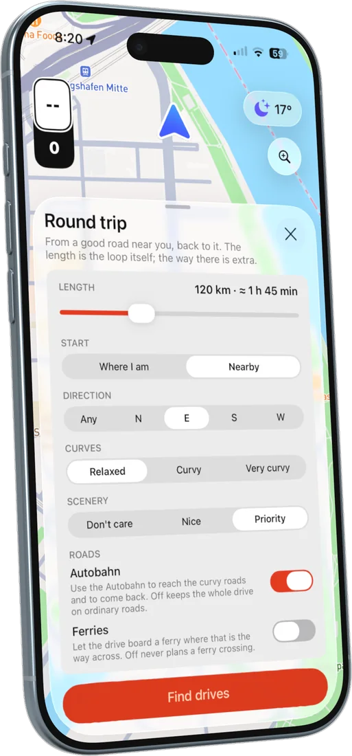 Round trip settings: length, direction, curves and scenery